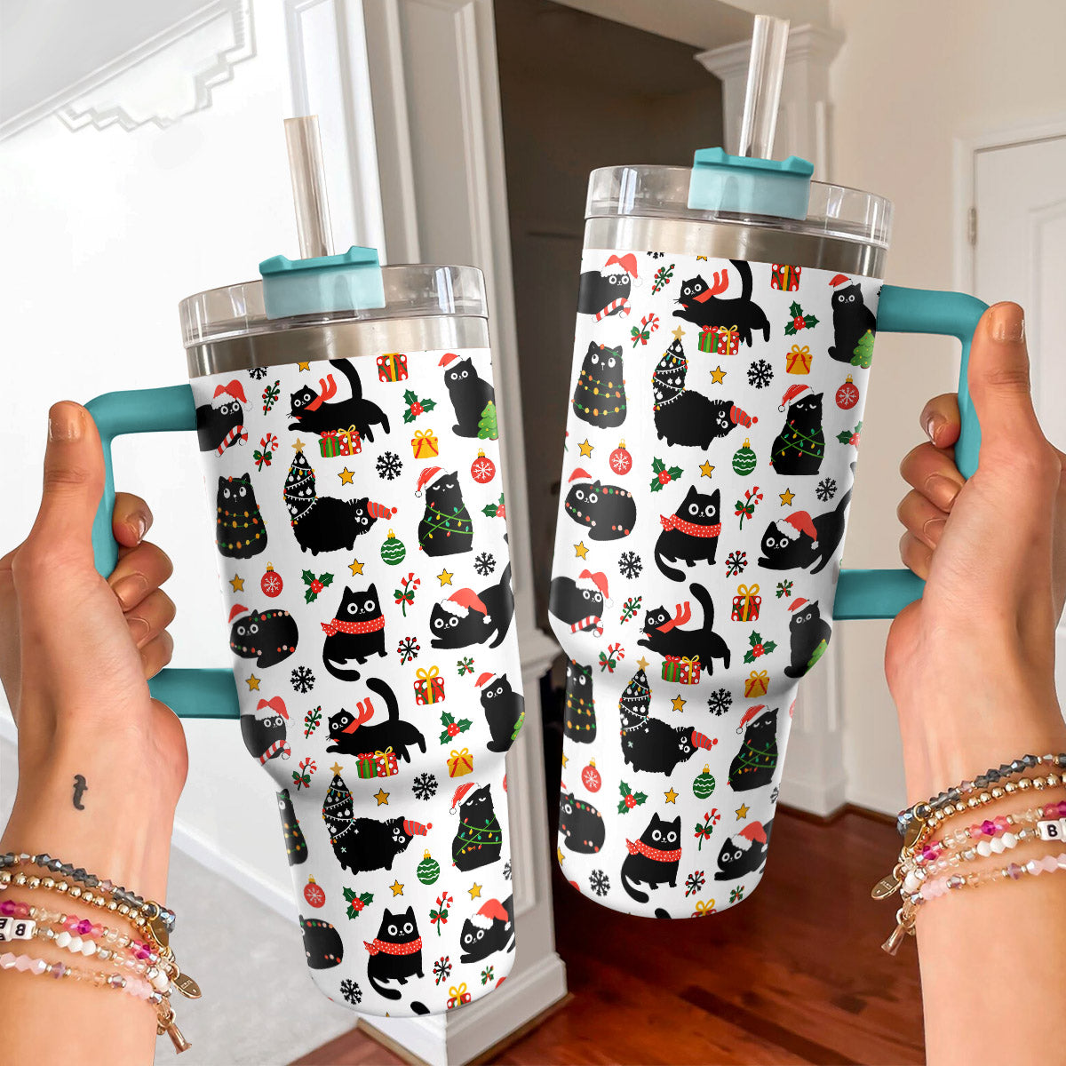 Cat Lover 40 oz Tumbler Christmas Naughty Black Cats