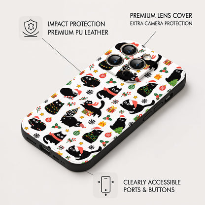 Cat Lover Leather Phone Case Christmas Naughty Black Cats - Black