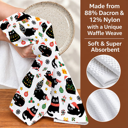 Cat Lover Kitchen Towel Christmas Naughty Black Cats