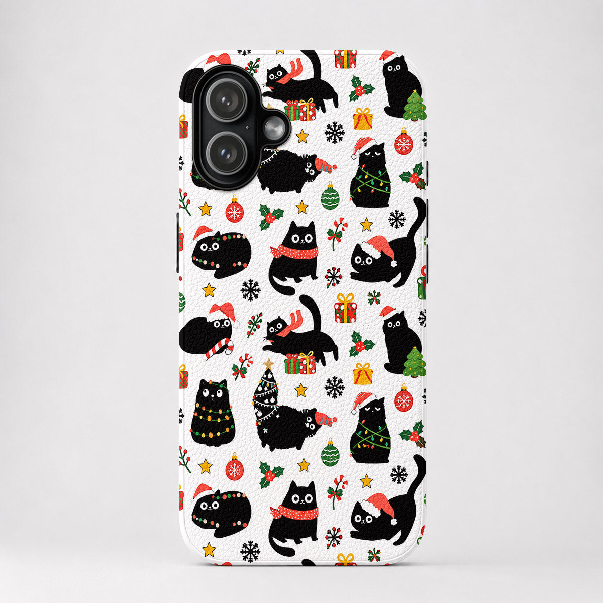 Cat Lover Leather Phone Case Christmas Naughty Black Cats - Black