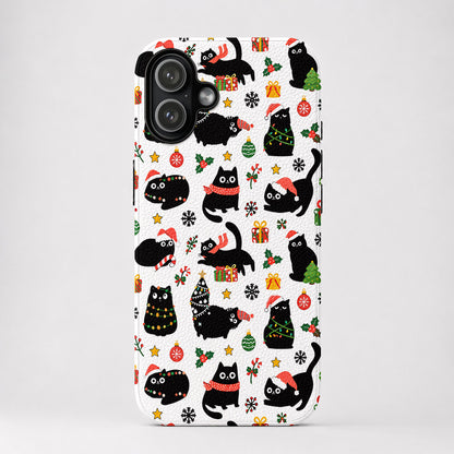 Cat Lover Leather Phone Case Christmas Naughty Black Cats - Black