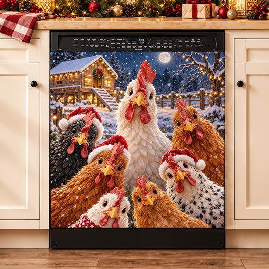 Chicken Lover Magnetic Dishwasher Cover Christmas Curious Chickens
