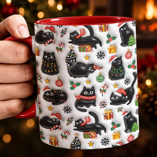 Cat Lover Christmas Ceramic Accent Mug Christmas Naughty Black Cats
