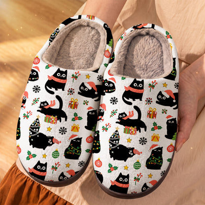Cat Lover Fleece Lined Slippers Christmas Naughty Black Cats