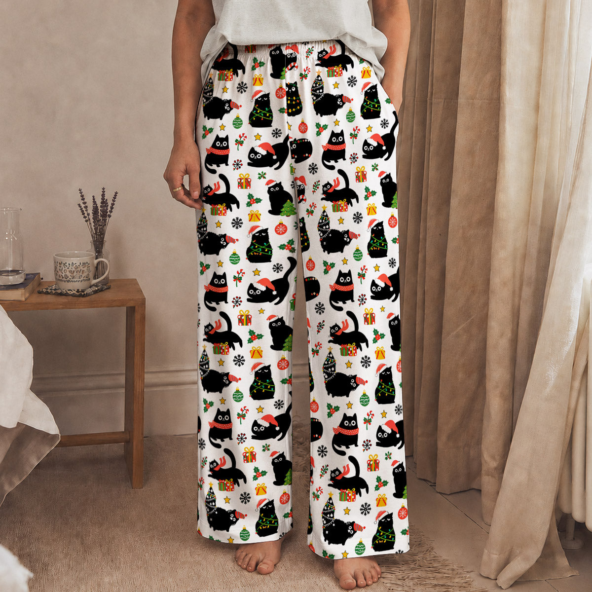 Cat Lover Lounge Pants Christmas Naughty Black Cats