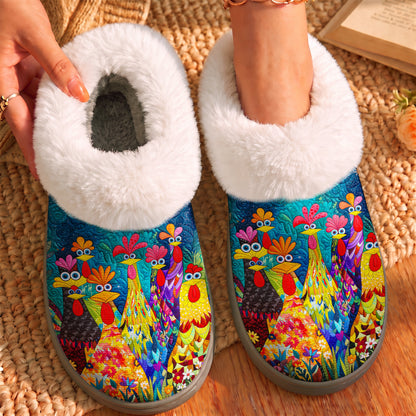 Chicken Fur Cuff Slippers Colorful Chicken Garden