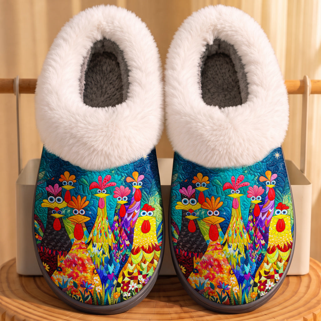 Chicken Fur Cuff Slippers Colorful Chicken Garden