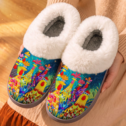 Chicken Fur Cuff Slippers Colorful Chicken Garden