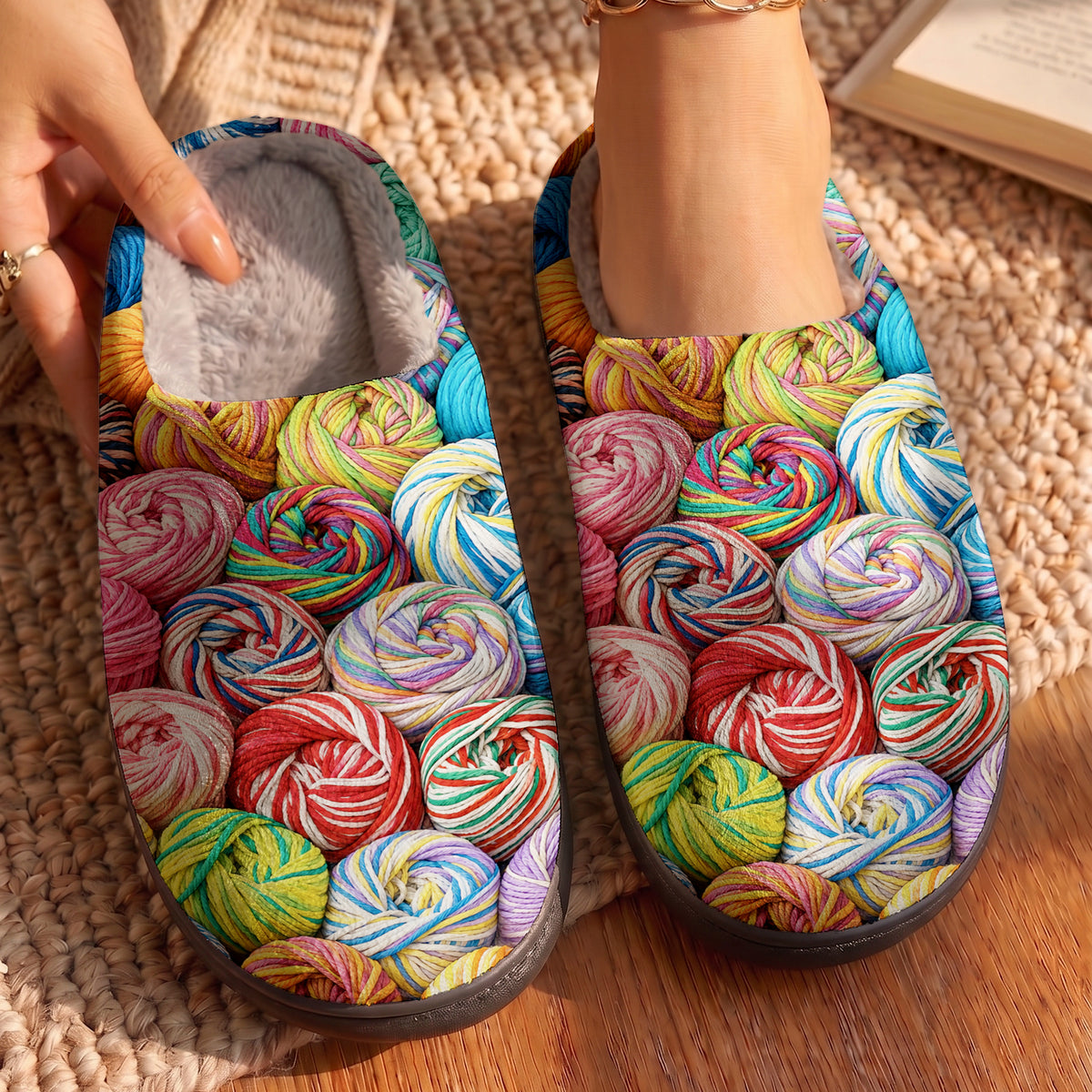 Knitting Fleece Lined Slippers Colorful Yarns