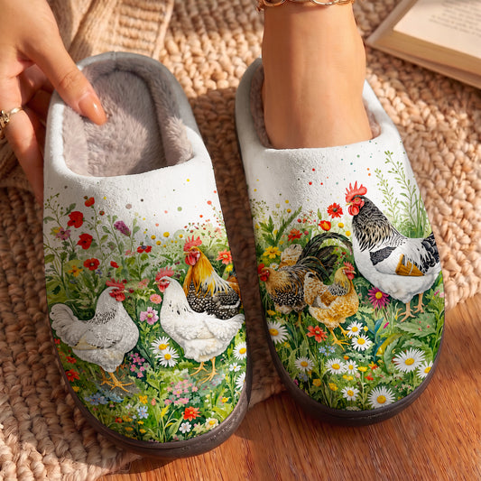 Chicken Fleece Lined Slippers Country Garden Chickens