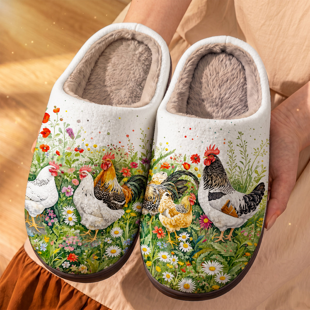 Chicken Fleece Lined Slippers Country Garden Chickens