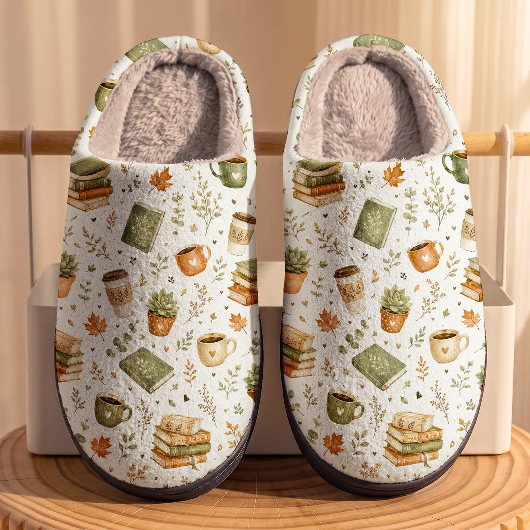 Book Lover Fleece Lined Slippers Cozy Autumn Books