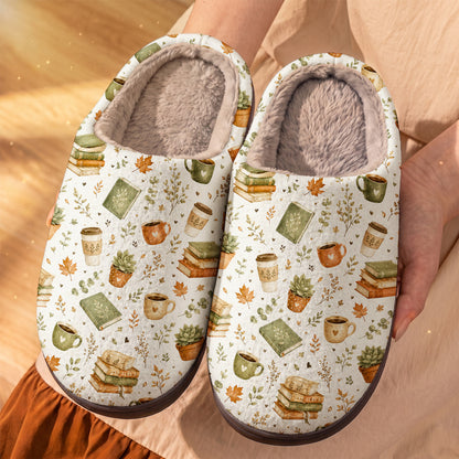 Book Lover Fleece Lined Slippers Cozy Autumn Books