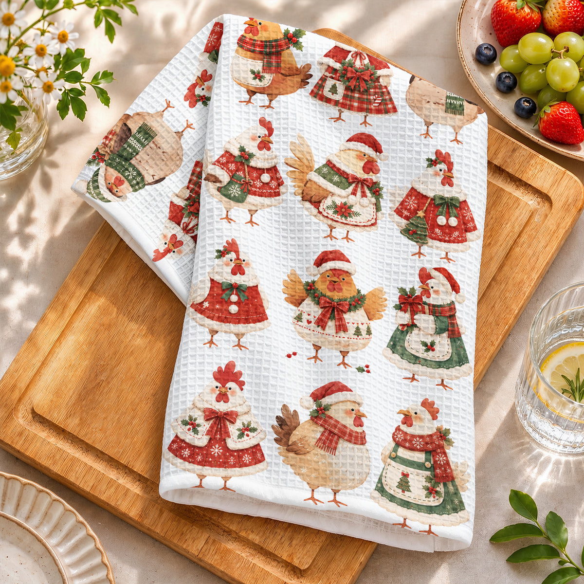 Chicken Lover Kitchen Towel Cozy Christmas Hens