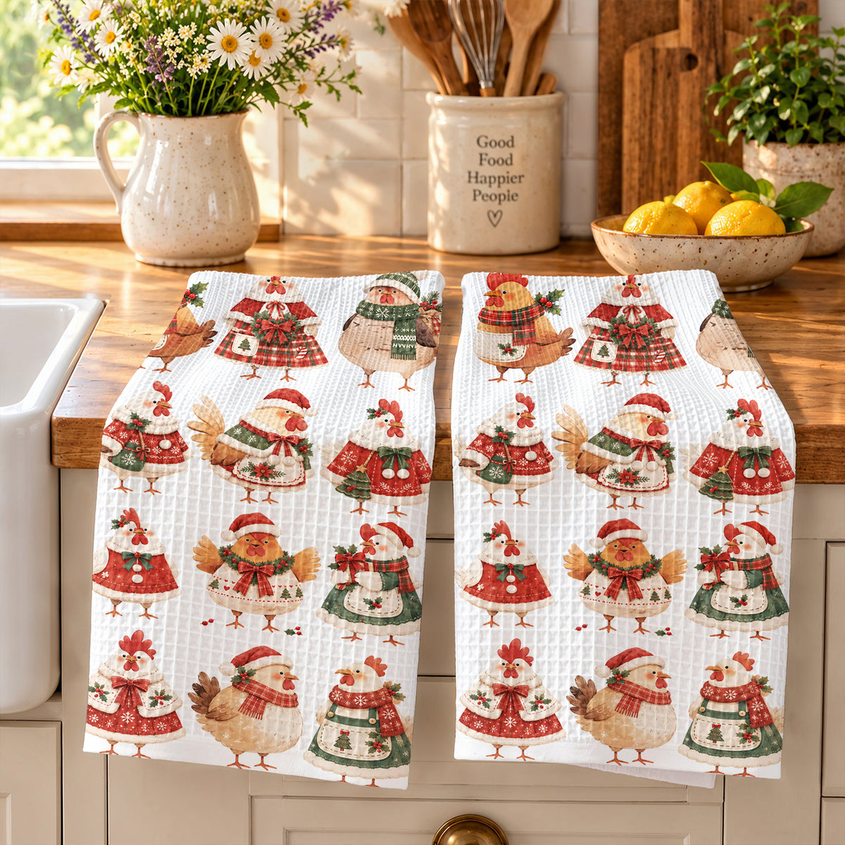 Chicken Lover Kitchen Towel Cozy Christmas Hens