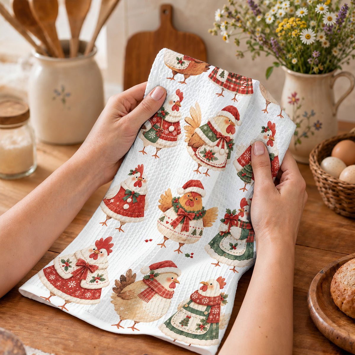 Chicken Lover Kitchen Towel Cozy Christmas Hens