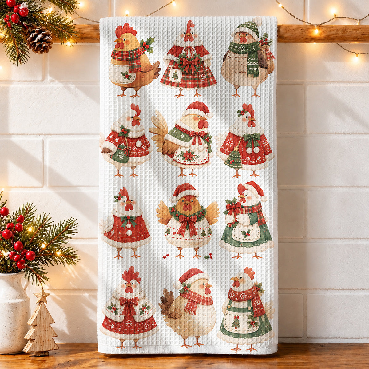 Chicken Lover Kitchen Towel Cozy Christmas Hens