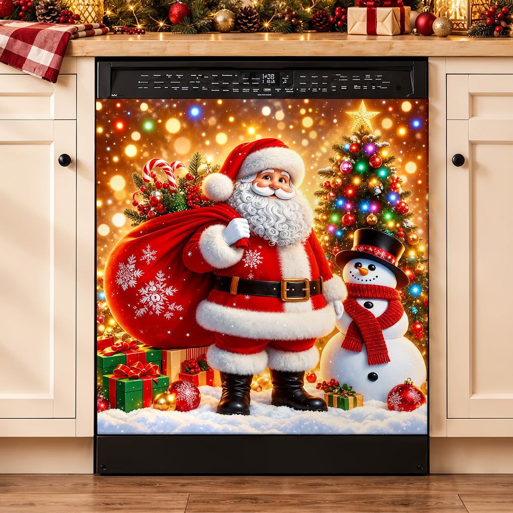 Christmas Magnetic Dishwasher Cover Cozy Santa Snowfall Celebration