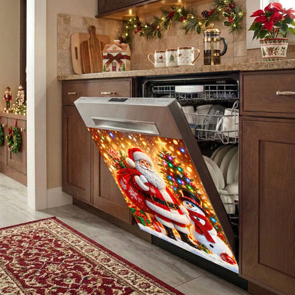 Christmas Magnetic Dishwasher Cover Cozy Santa Snowfall Celebration
