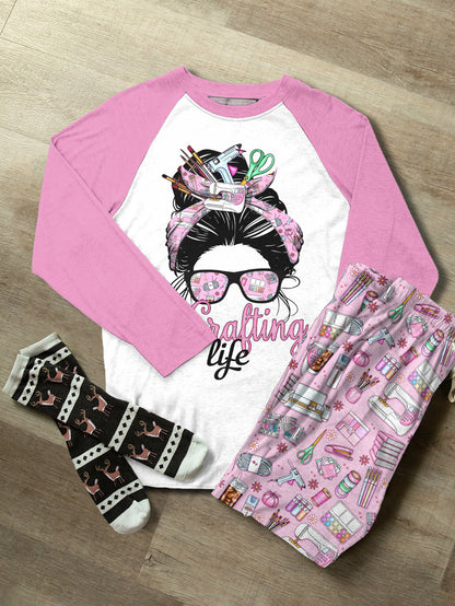 Craft Lover Raglan Lounge Pajamas Messy Bun Crafting Life