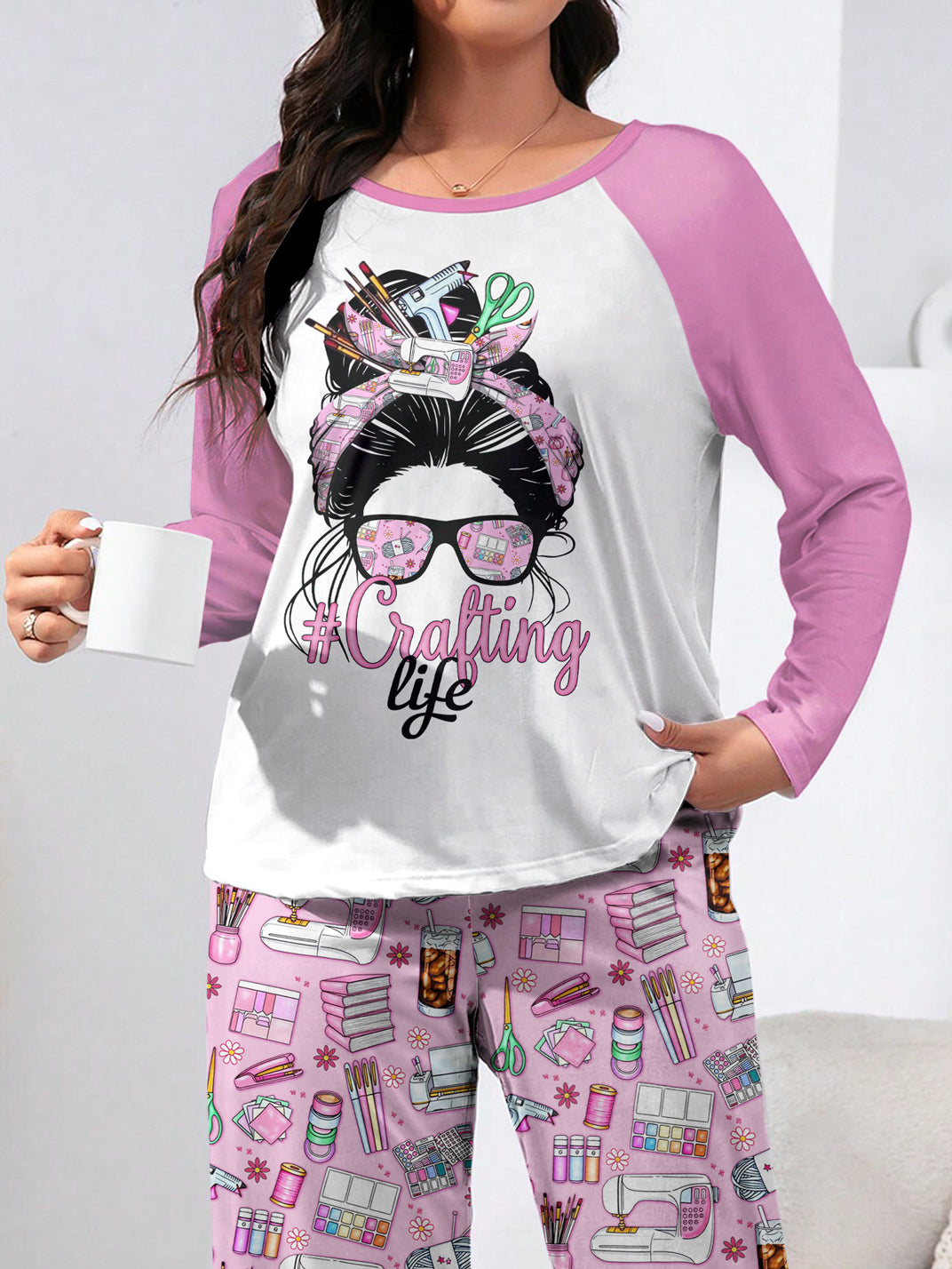 Craft Lover Raglan Lounge Pajamas Messy Bun Crafting Life