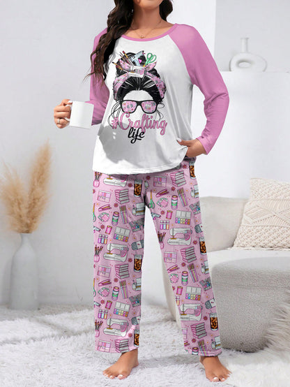 Craft Lover Raglan Lounge Pajamas Messy Bun Crafting Life