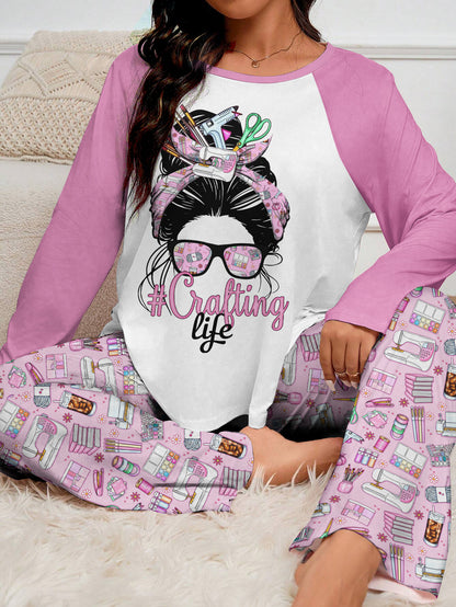 Craft Lover Raglan Lounge Pajamas Messy Bun Crafting Life