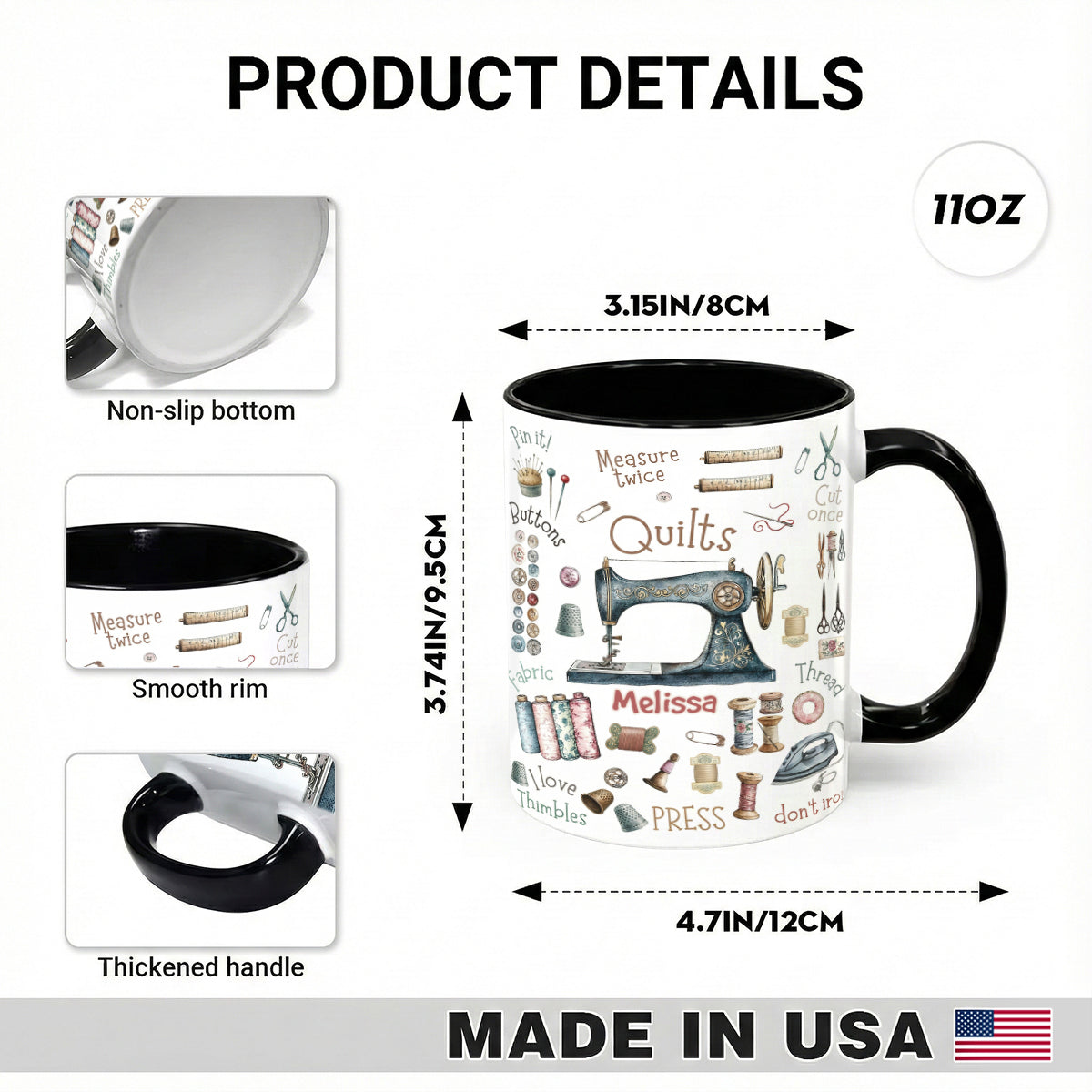 Sewing Lover Accent Mug Personalized Crafty Chic Quilter