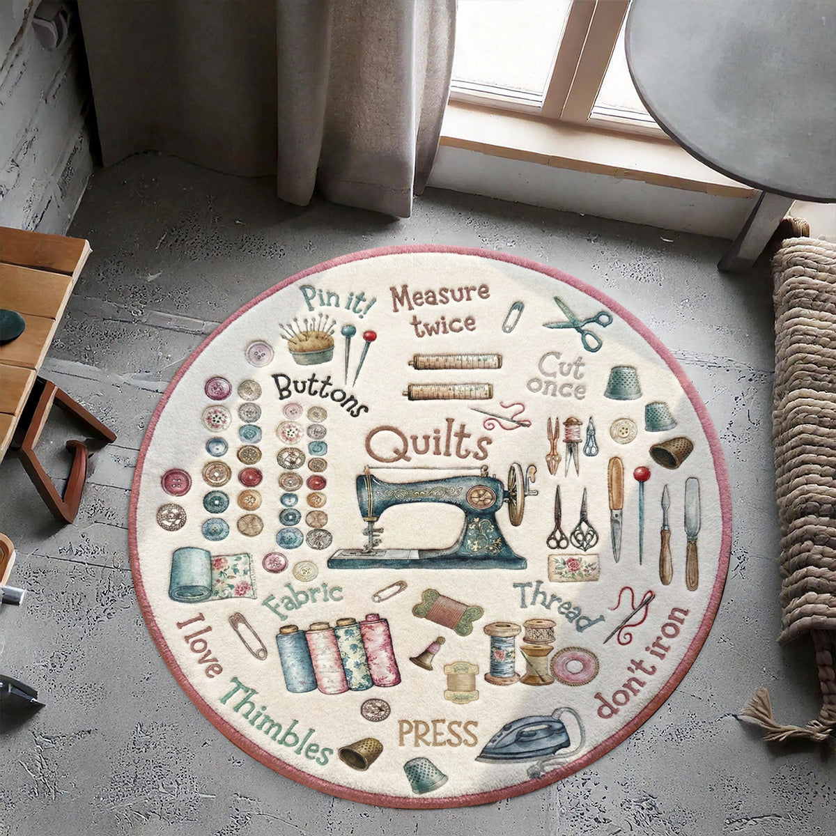 Sewing Lover Round Rug Crafty Comfort
