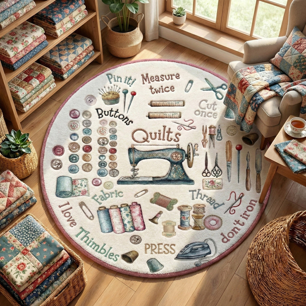 Sewing Lover Round Rug Crafty Comfort