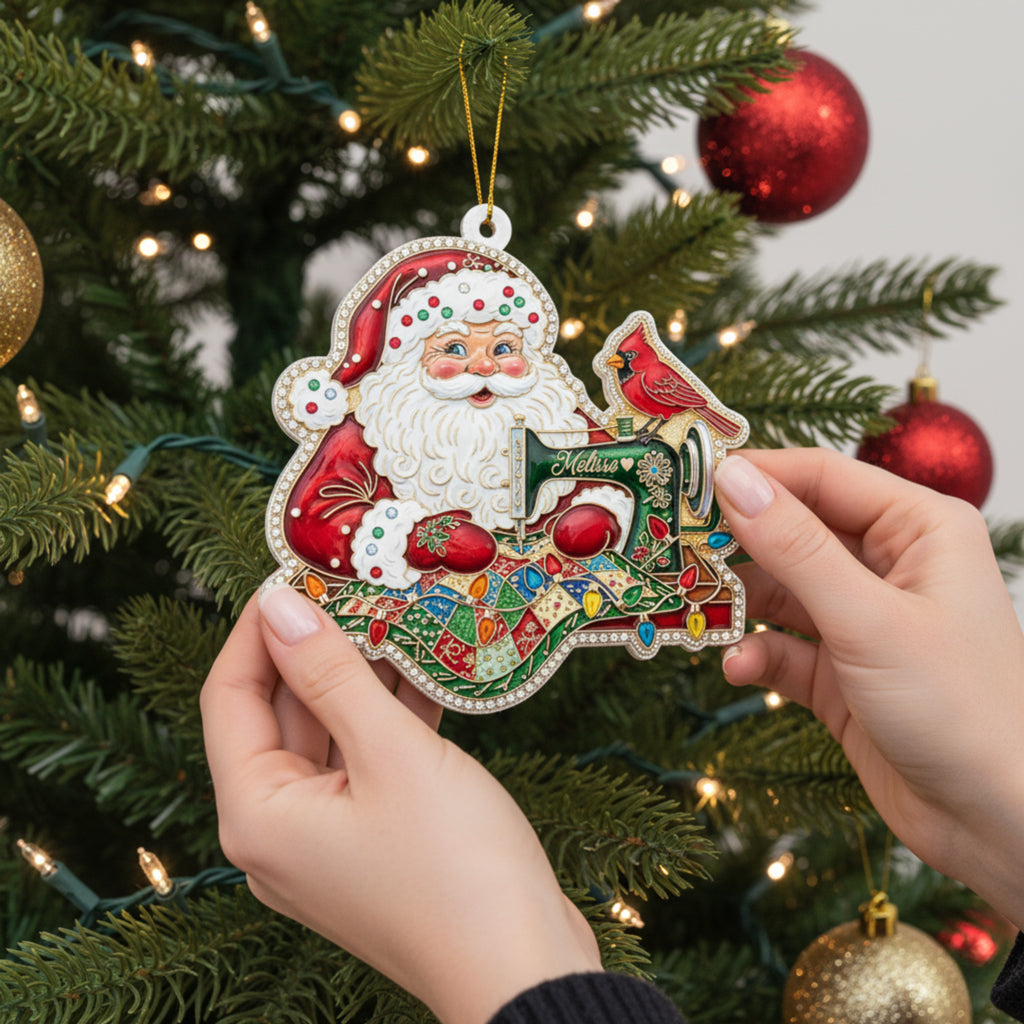 Quilting Lovers 2D Acrylic Ornament Crafty Santa Personalized