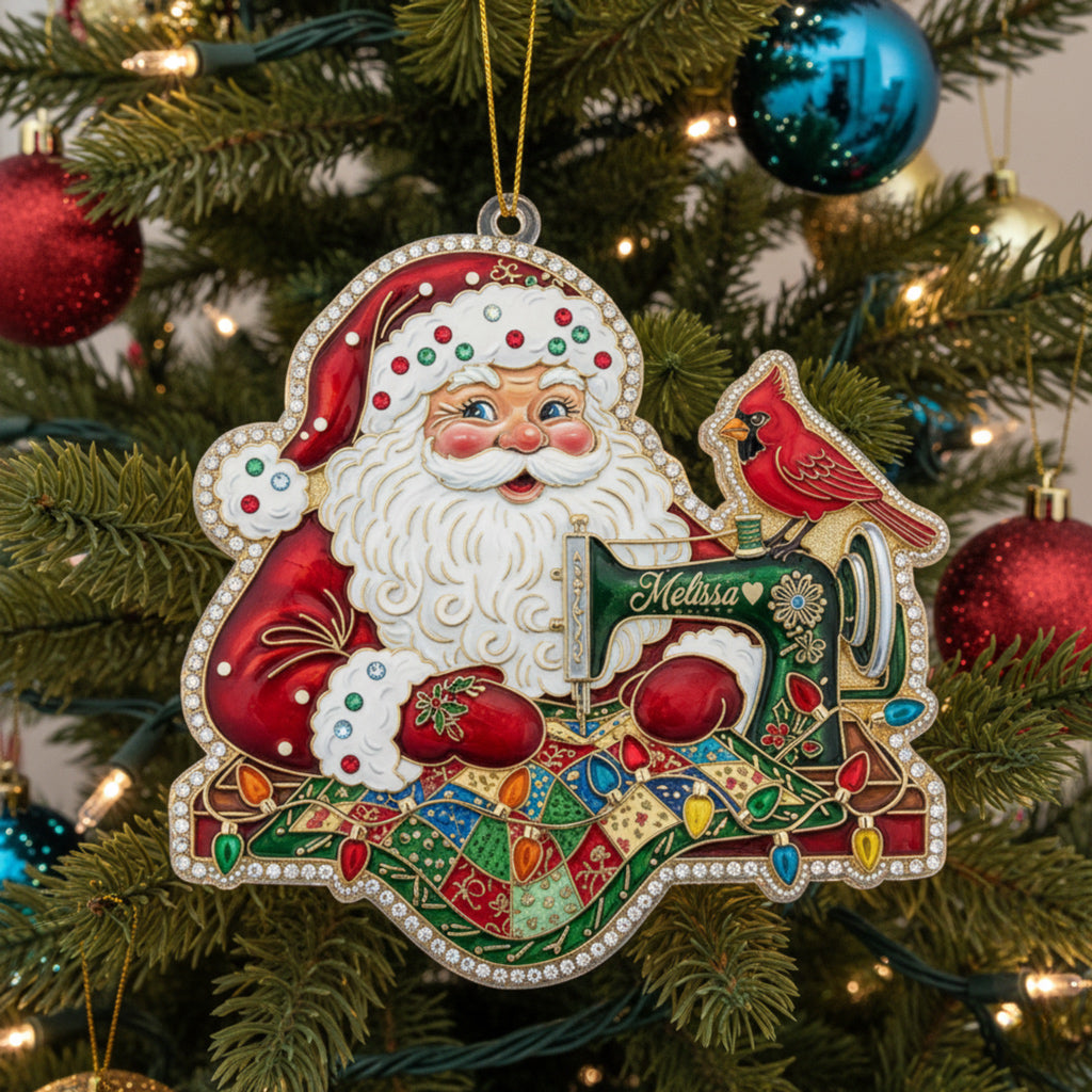 Quilting Lovers 2D Acrylic Ornament Crafty Santa Personalized