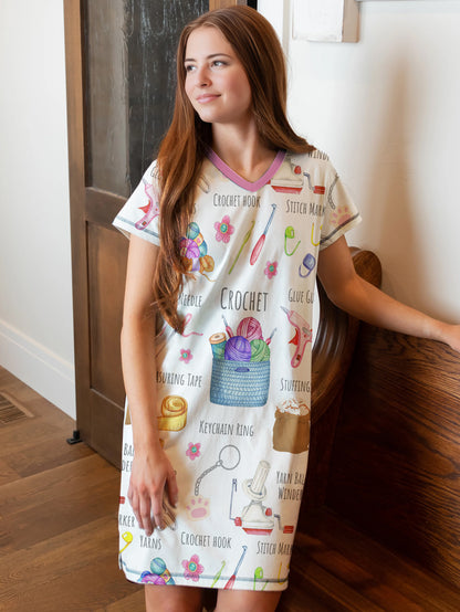 Crochet Lover V-neck Nightshirt Crochet And Chill