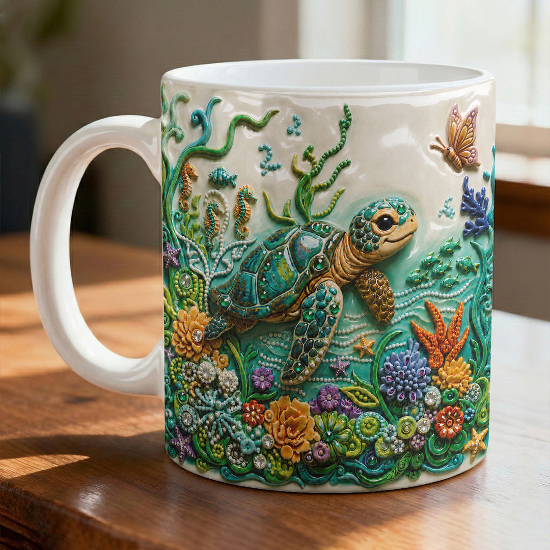 Sea Turtle Ceramic Mug Curious Greeting