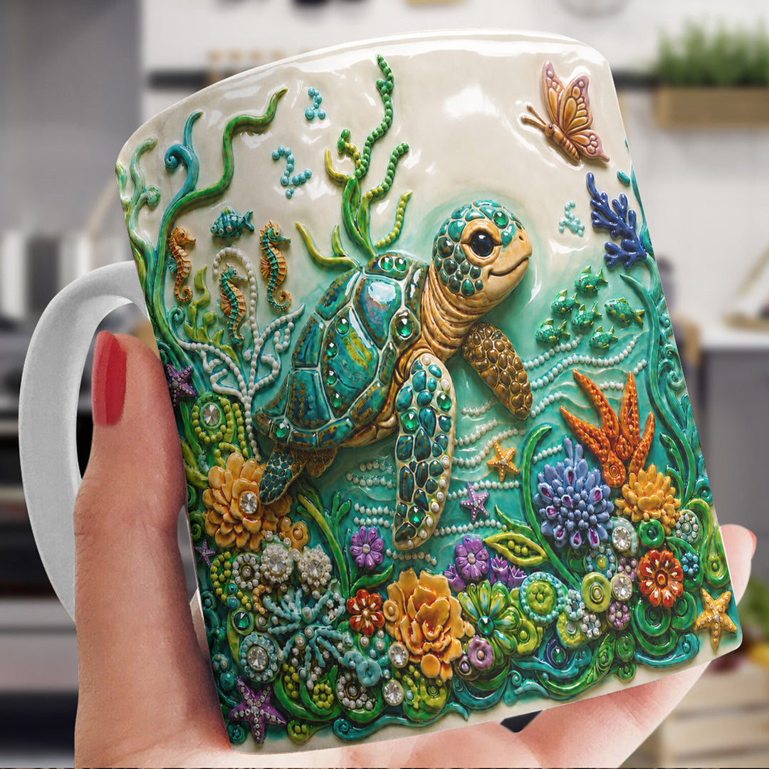 Sea Turtle Ceramic Mug Curious Greeting