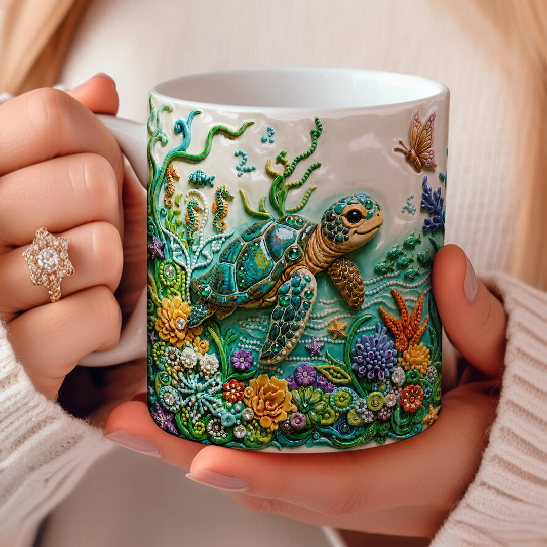 Sea Turtle Ceramic Mug Curious Greeting
