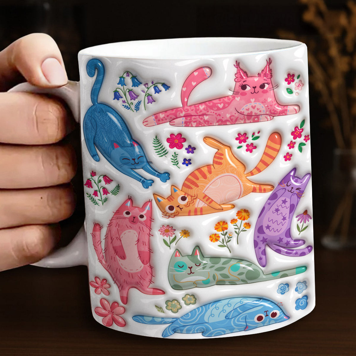 Cat Lover Ceramic Mug Cute Floral Cat