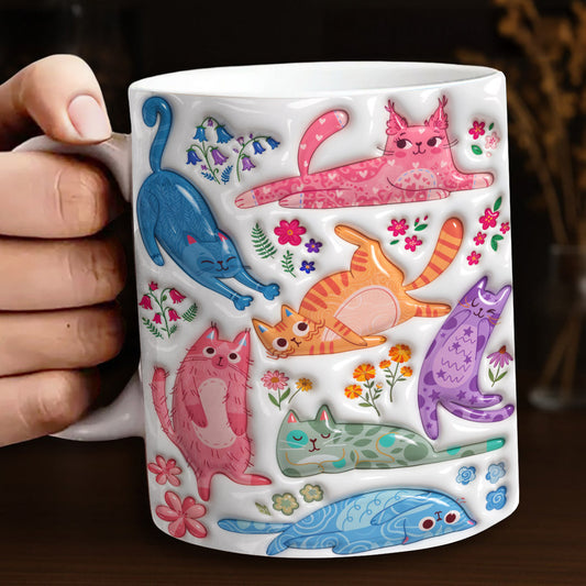 Cat Lover Ceramic Mug Cute Floral Cat