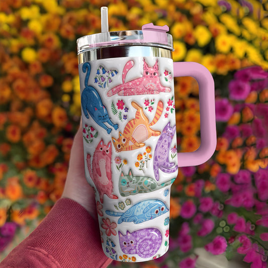 Cat Lover 40 oz Tumbler Cute Floral Cat