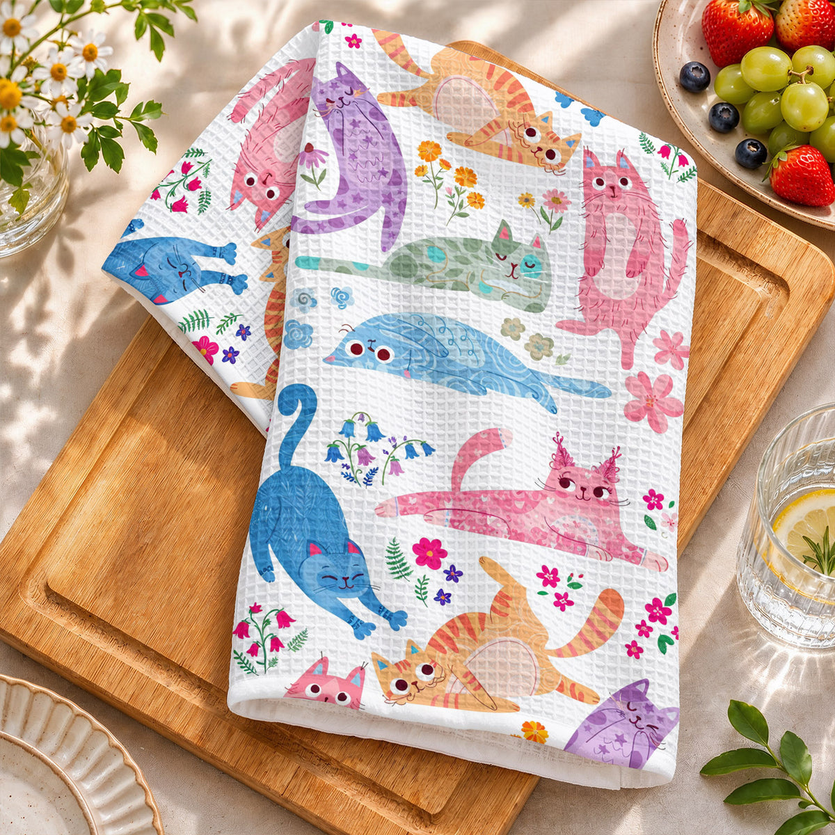 Cat Lover Kitchen Towel Cute Floral Cat