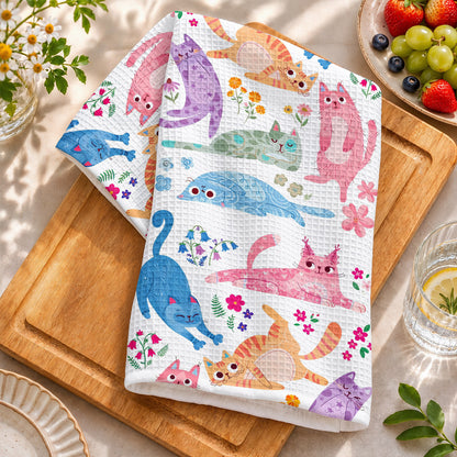 Cat Lover Kitchen Towel Cute Floral Cat