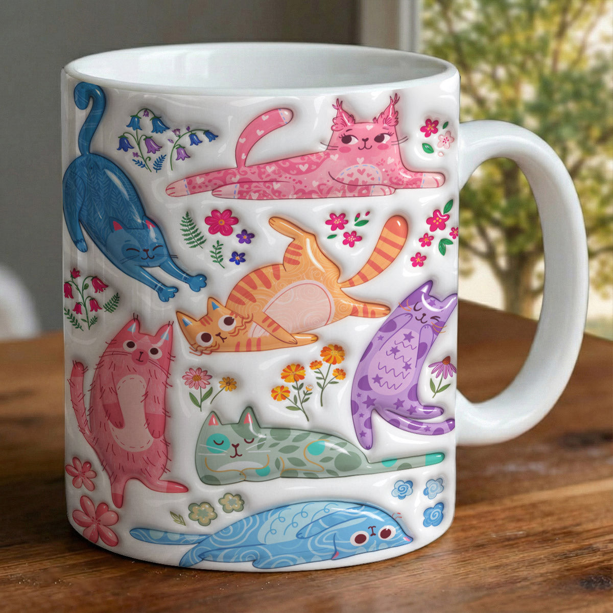 Cat Lover Ceramic Mug Cute Floral Cat