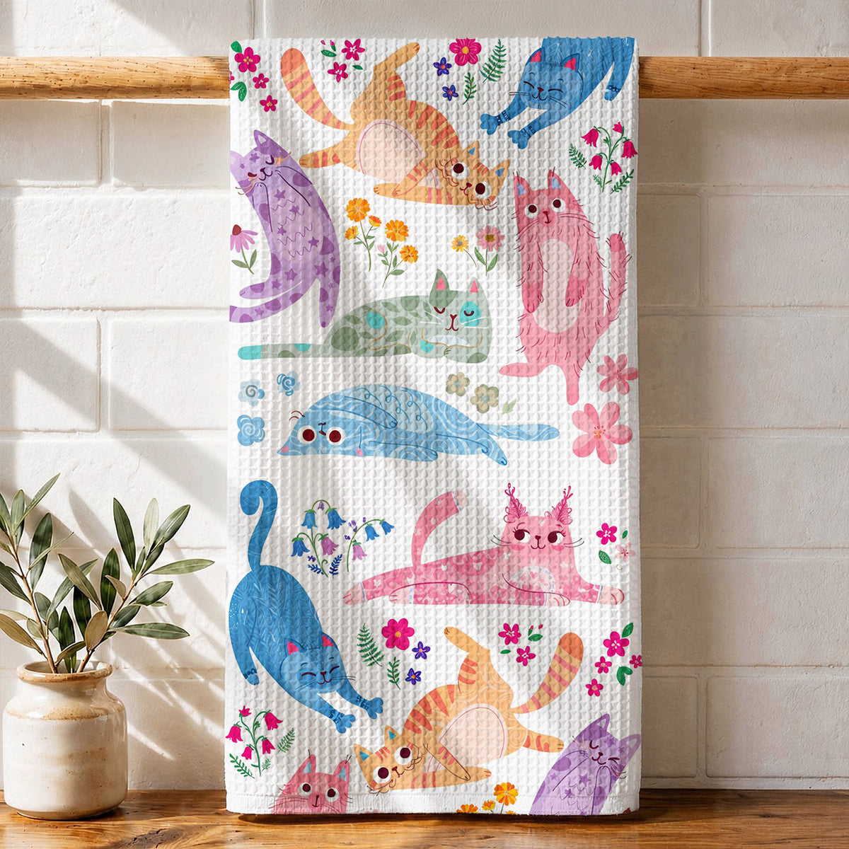 Cat Lover Kitchen Towel Cute Floral Cat