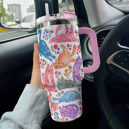 Cat Lover 40 oz Tumbler Cute Floral Cat
