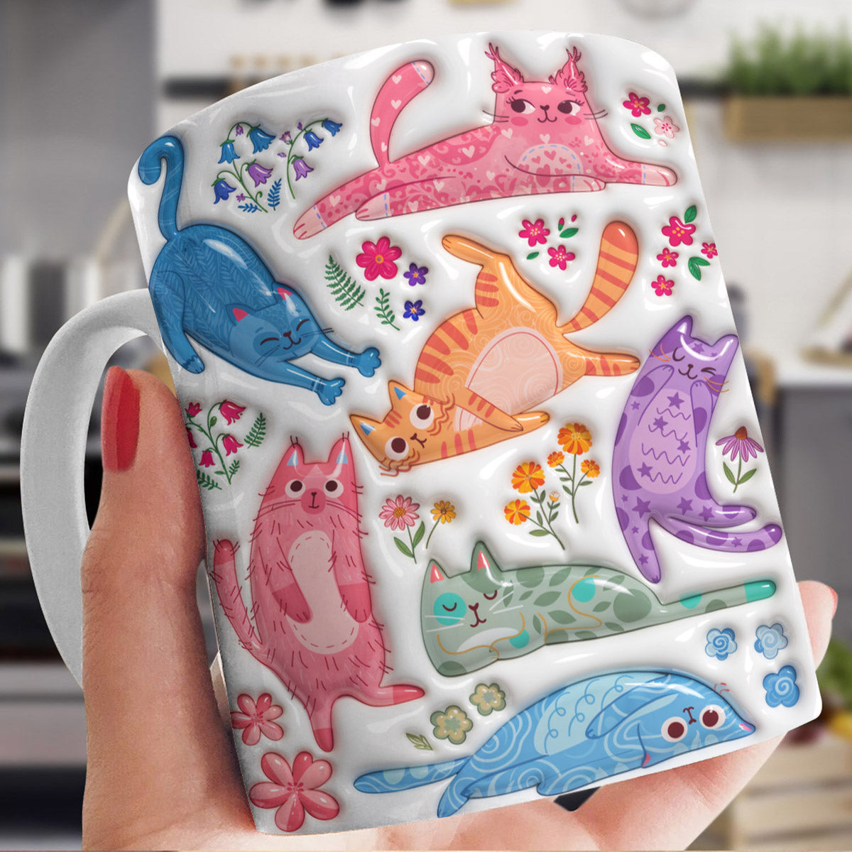 Cat Lover Ceramic Mug Cute Floral Cat