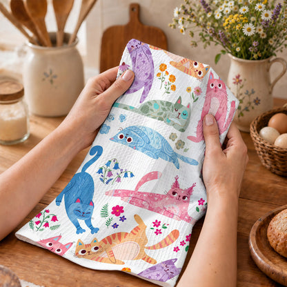 Cat Lover Kitchen Towel Cute Floral Cat