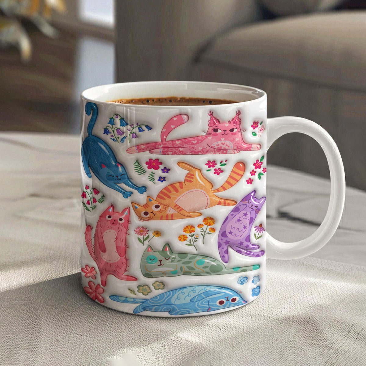 Cat Lover Ceramic Mug Cute Floral Cat