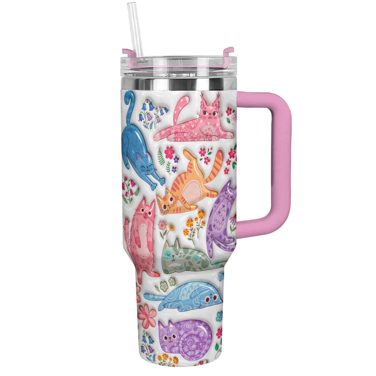 Cat Lover 40 oz Tumbler Cute Floral Cat