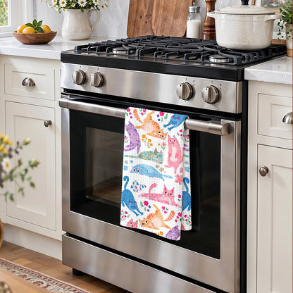 Cat Lover Kitchen Towel Cute Floral Cat