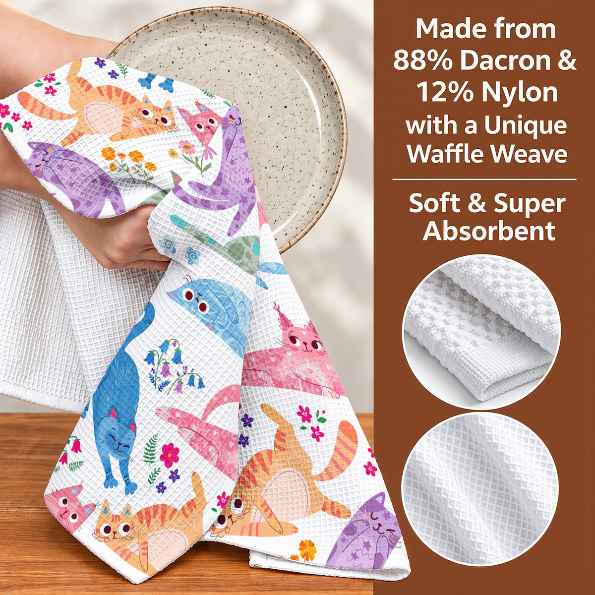 Cat Lover Kitchen Towel Cute Floral Cat